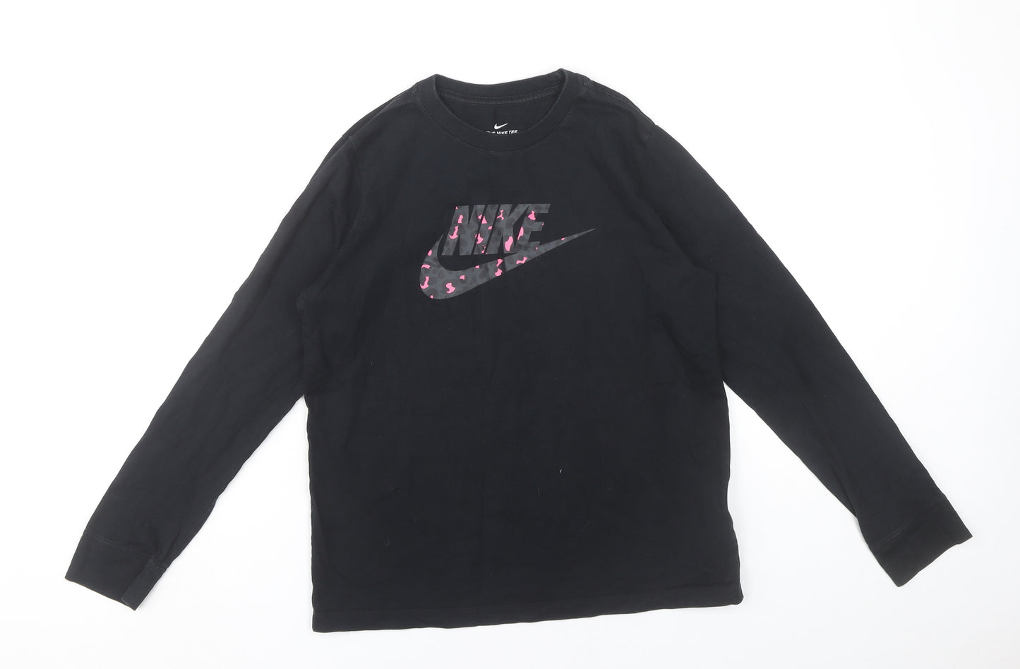 Nike Girls Black XL Long Sleeve Graphic Logo Cotton T-Shirt