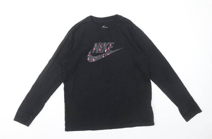 Nike Girls Black XL Long Sleeve Graphic Logo Cotton T-Shirt