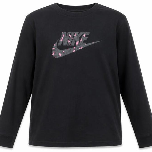 Nike Girls Black XL Long Sleeve Graphic Logo Cotton T-Shirt