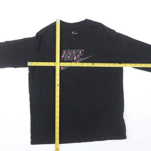Nike Girls Black XL Long Sleeve Graphic Logo Cotton T-Shirt