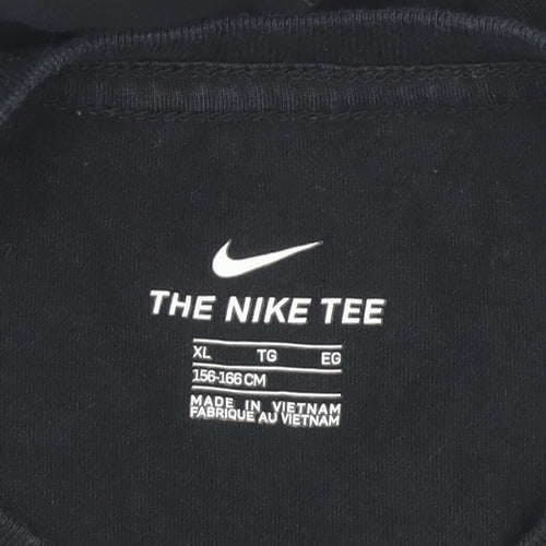 Nike Girls Black XL Long Sleeve Graphic Logo Cotton T-Shirt
