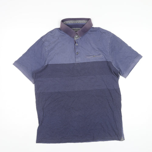 Marks and Spencer Men's Blue Medium Cotton Polo Shirt Geometric