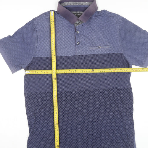 Marks and Spencer Men's Blue Medium Cotton Polo Shirt Geometric