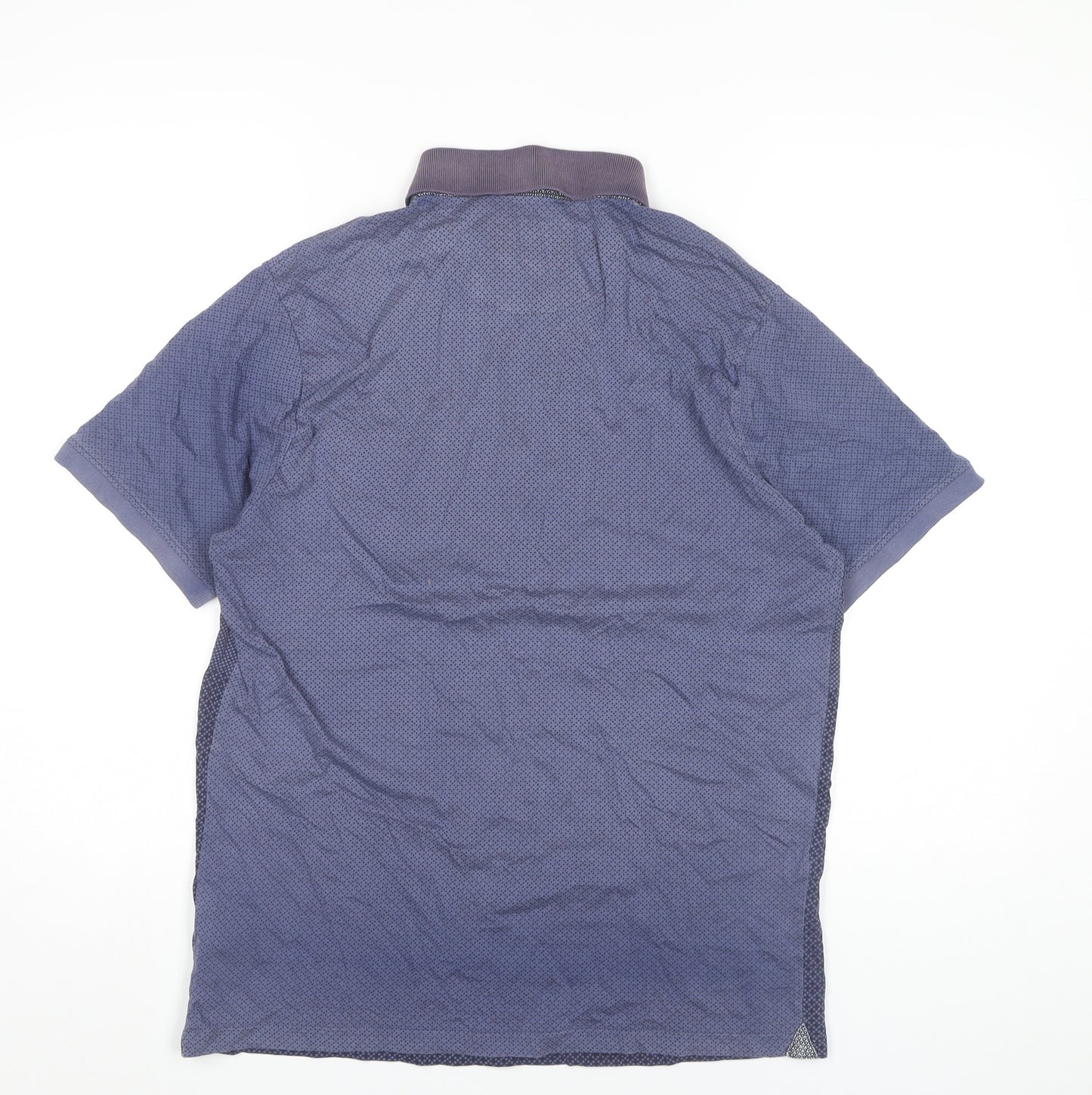 Marks and Spencer Men's Blue Medium Cotton Polo Shirt Geometric