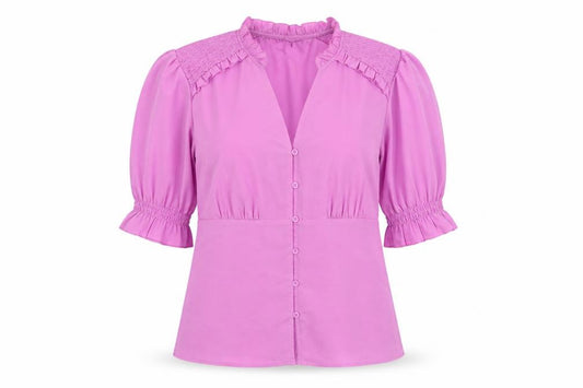 Front view of French Connection women’s pink, size UK 10, tunic blouse 3/4 sleeve v-neck