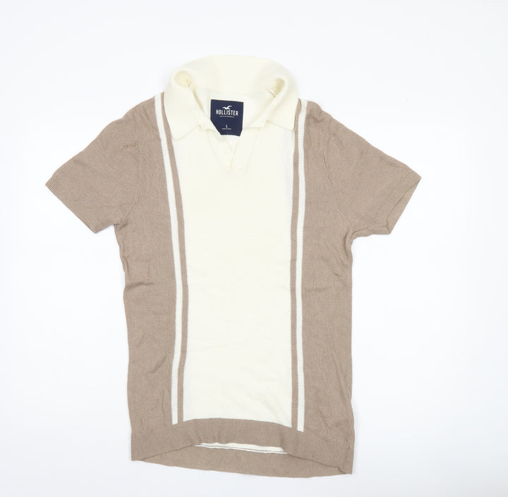 Hollister Men’s Beige Short Sleeve Polo Shirt Size S Regular Fit Cotton Blend