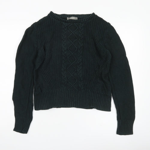 Oasis Womens Black Cotton Crew Neck Cable-Knit Jumper M