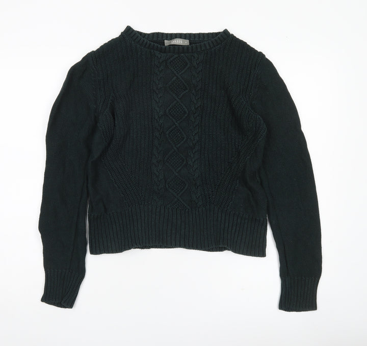 Oasis Womens Black Cotton Crew Neck Cable-Knit Jumper M
