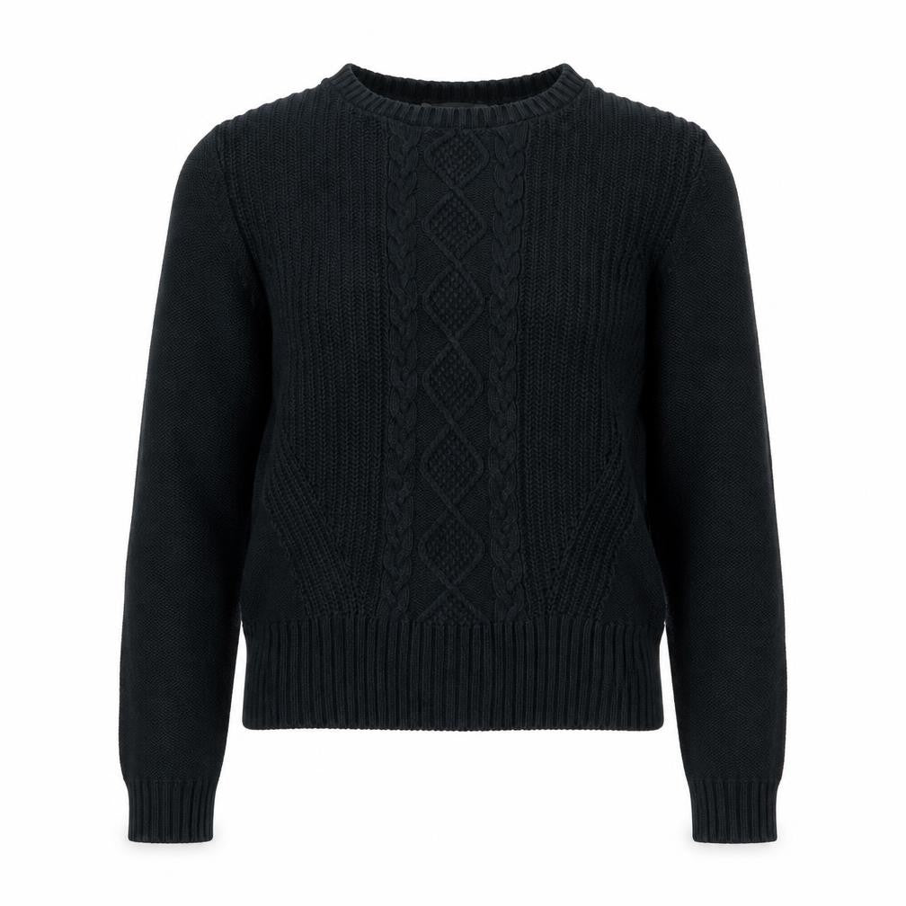 Front view of Oasis women’s black cotton crew neck cable-knit jumper m