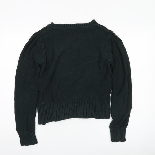 Oasis Womens Black Cotton Crew Neck Cable-Knit Jumper M