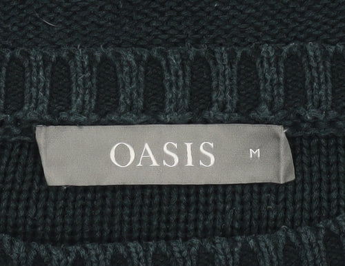 Oasis Womens Black Cotton Crew Neck Cable-Knit Jumper M