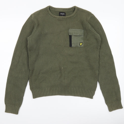 Lyle & Scott Boys Green Knit Cotton Jumper 14-15 Years Crew Neck Pullover