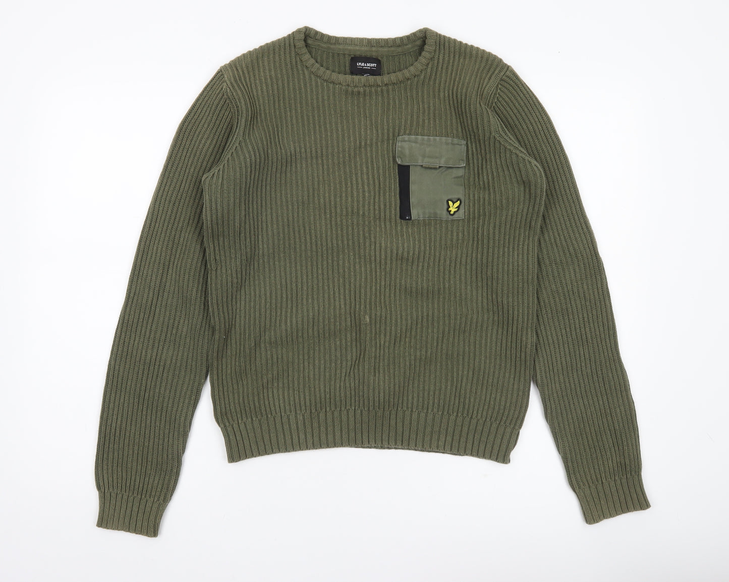 Lyle & Scott Boys Green Knit Cotton Jumper 14-15 Years Crew Neck Pullover