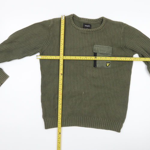 Lyle & Scott Boys Green Knit Cotton Jumper 14-15 Years Crew Neck Pullover