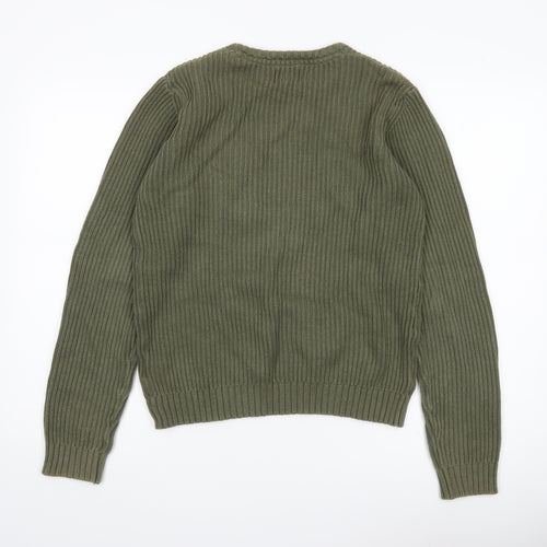 Lyle & Scott Boys Green Knit Cotton Jumper 14-15 Years Crew Neck Pullover