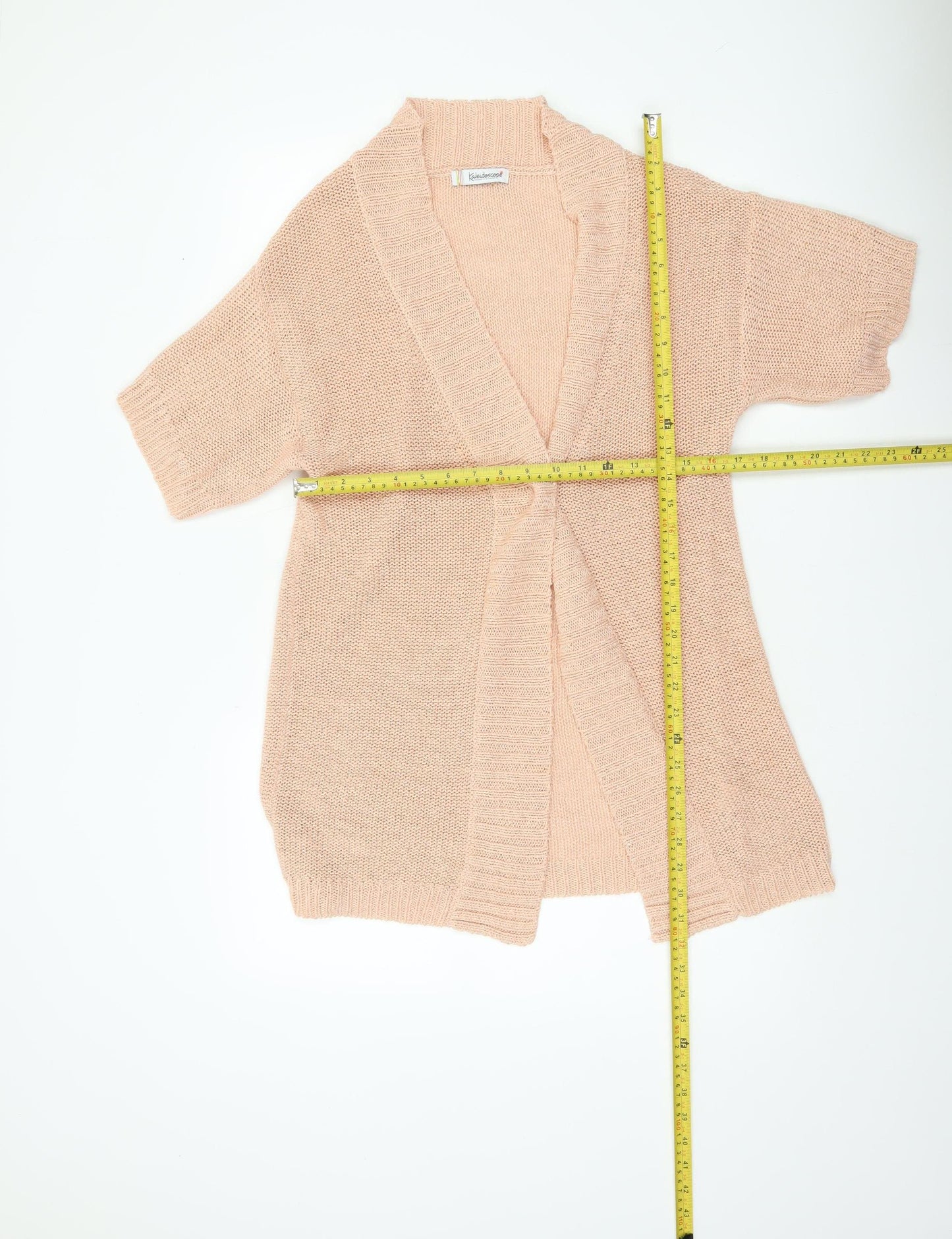Kaleidoscope Women’s Beige Short Sleeve Open Knit Cardigan Size 10