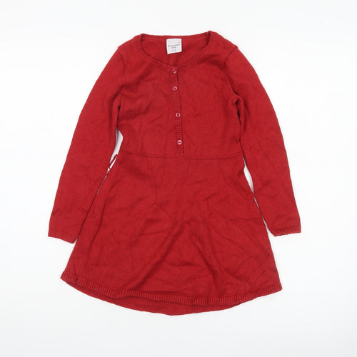 Abercrombie Kids Girls Red Fit & Flare Knit Dress 5-6 Years Long Sleeve
