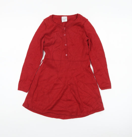 Abercrombie Kids Girls Red Fit & Flare Knit Dress 5-6 Years Long Sleeve