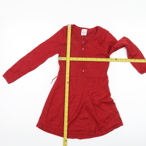Abercrombie Kids Girls Red Fit & Flare Knit Dress 5-6 Years Long Sleeve