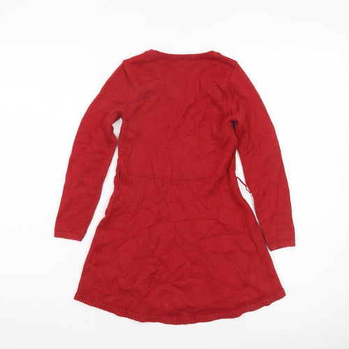 Abercrombie Kids Girls Red Fit & Flare Knit Dress 5-6 Years Long Sleeve