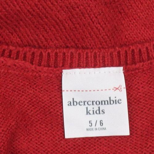 Abercrombie Kids Girls Red Fit & Flare Knit Dress 5-6 Years Long Sleeve