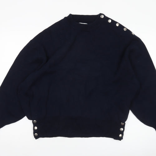 Pull&Bear Womens Black Size 8 Crew Neck Button Pullover Jumper