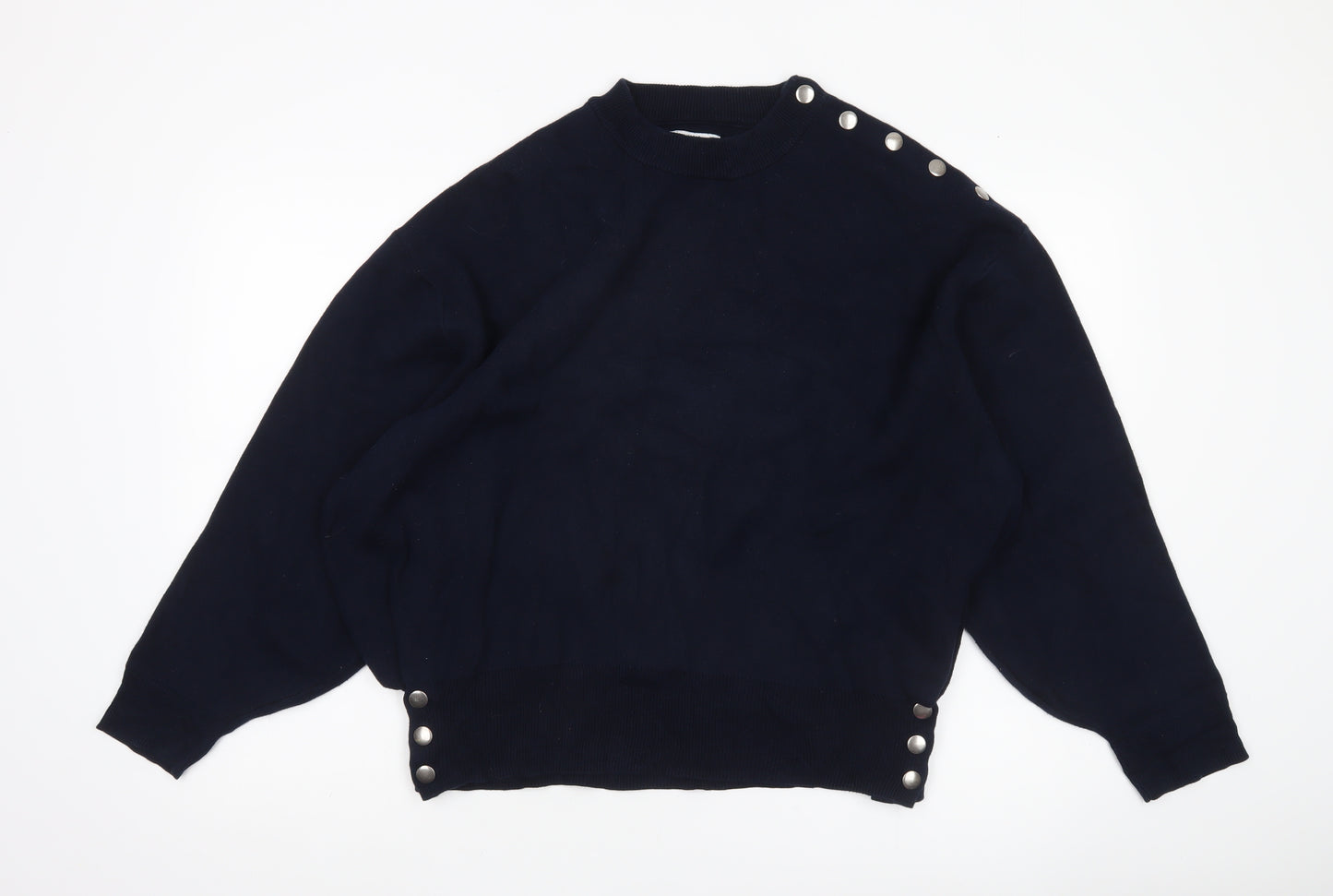 Pull&Bear Womens Black Size 8 Crew Neck Button Pullover Jumper