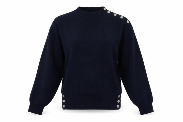Pull&Bear Womens Black Size 8 Crew Neck Button Pullover Jumper