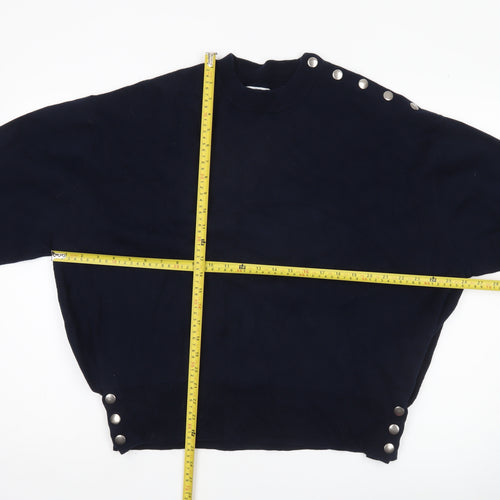 Pull&Bear Womens Black Size 8 Crew Neck Button Pullover Jumper