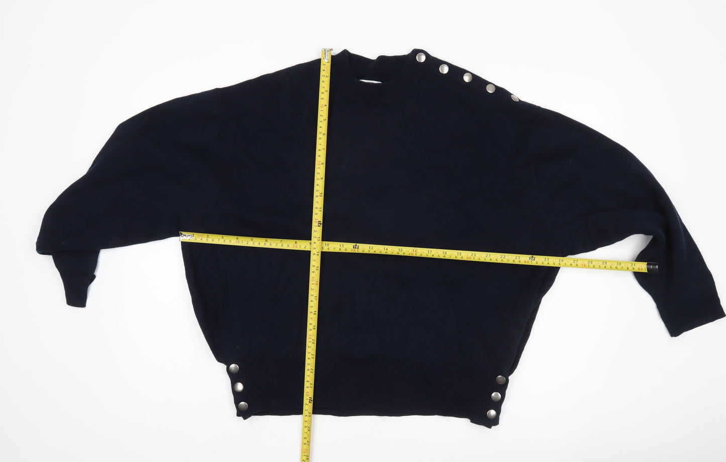 Pull&Bear Womens Black Size 8 Crew Neck Button Pullover Jumper
