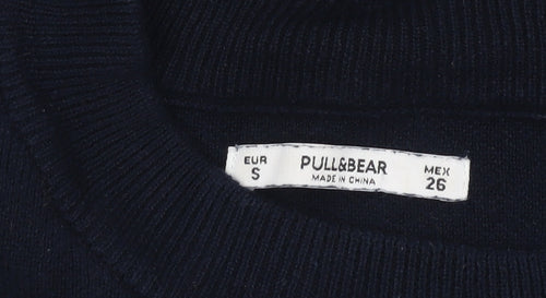 Pull&Bear Womens Black Size 8 Crew Neck Button Pullover Jumper