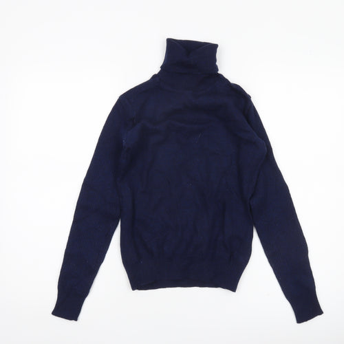Barbour Womens Blue Merino Wool Roll Neck Jumper Size 10