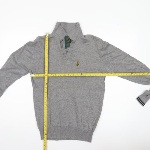 Luke Sport Men’s Grey Cotton Henley Jumper Medium Collared Logo