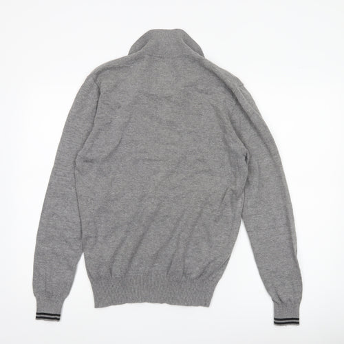 Luke Sport Men’s Grey Cotton Henley Jumper Medium Collared Logo