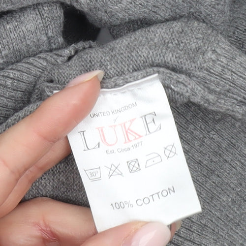 Luke Sport Men’s Grey Cotton Henley Jumper Medium Collared Logo