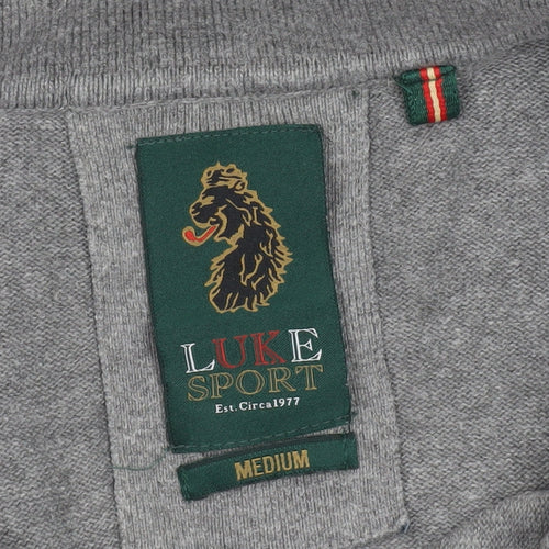 Luke Sport Men’s Grey Cotton Henley Jumper Medium Collared Logo