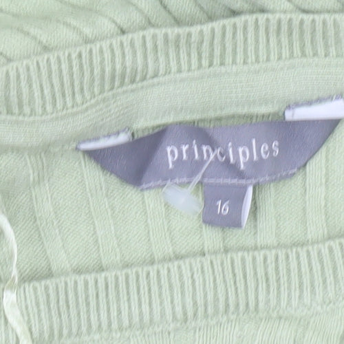 Principles Women Green Size 16 Ribbed Pullover Jumper