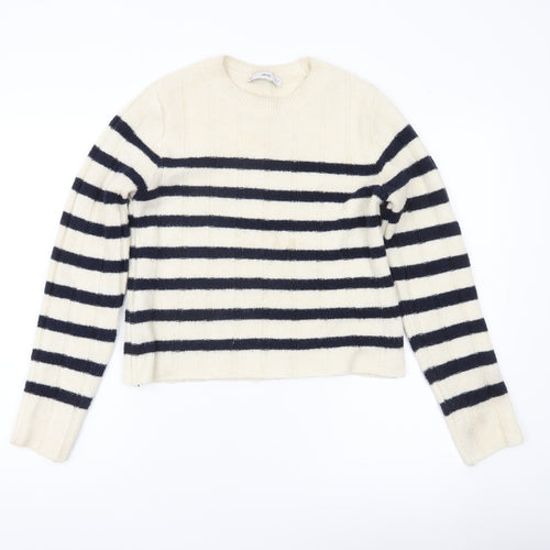 MNG Womens Ivory Black Striped Knit Jumper Medium Regular Fit