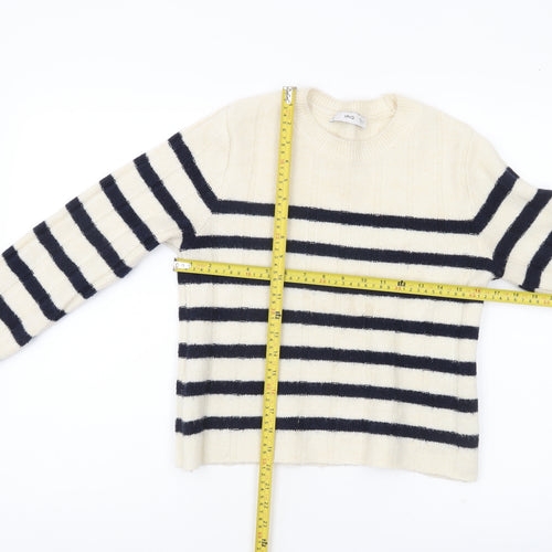 MNG Womens Ivory Black Striped Knit Jumper Medium Regular Fit