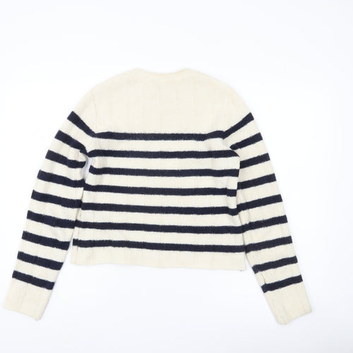 MNG Womens Ivory Black Striped Knit Jumper Medium Regular Fit