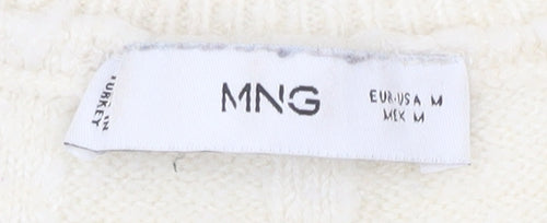 MNG Womens Ivory Black Striped Knit Jumper Medium Regular Fit