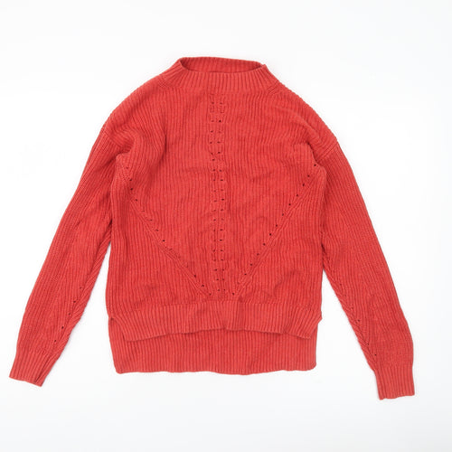 Fat Face Womens Red Cotton Mock Neck Jumper Size 6