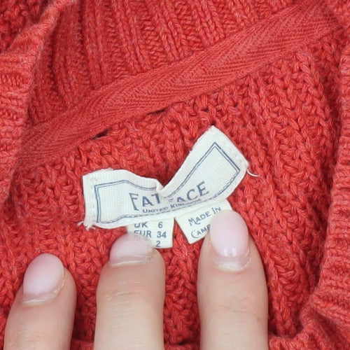 Fat Face Womens Red Cotton Mock Neck Jumper Size 6