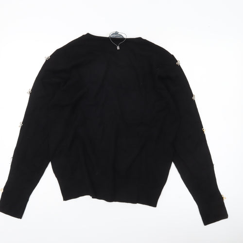 Sosandar Womens Black V-Neck Pullover Jumper Size 14 Long Sleeve Knit