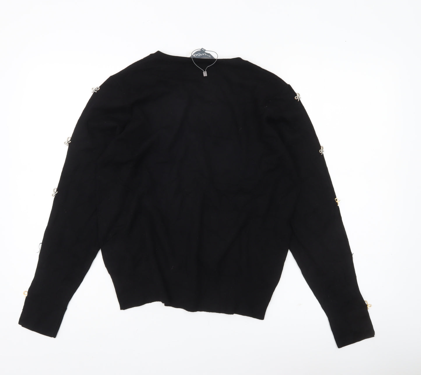 Sosandar Womens Black V-Neck Pullover Jumper Size 14 Long Sleeve Knit