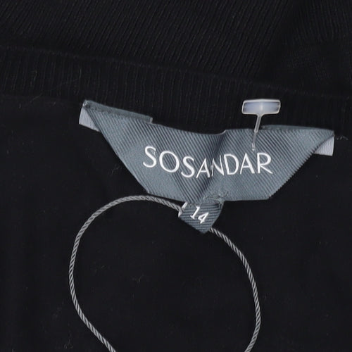 Sosandar Womens Black V-Neck Pullover Jumper Size 14 Long Sleeve Knit