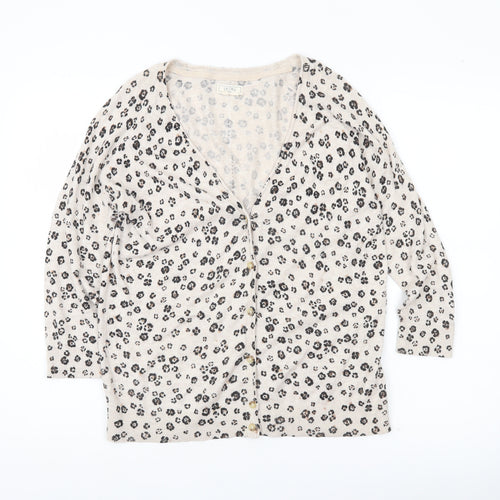 Fat Face Women’s Beige Leopard Print Cotton Cardigan Size 12