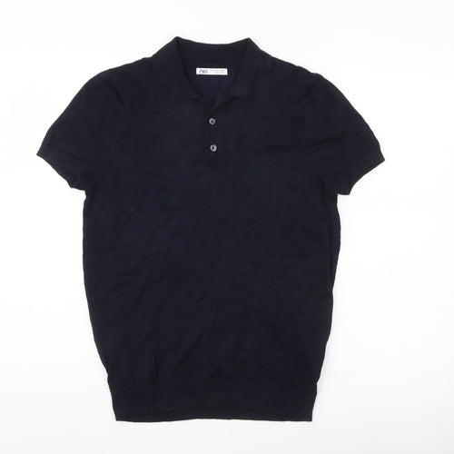 Zara Men’s Blue Polo Shirt Size S Short Sleeve Viscose Knit