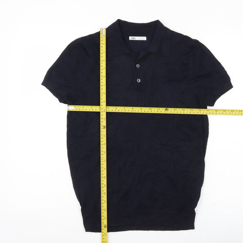 Zara Men’s Blue Polo Shirt Size S Short Sleeve Viscose Knit
