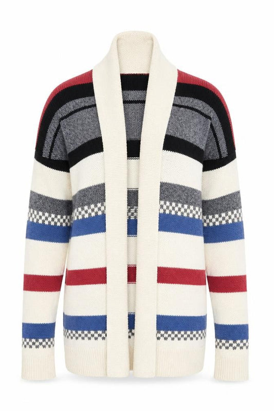 Front view of American Eagle women’s multicoloured m cardigan knit striped jumper
